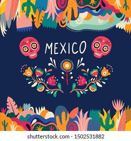 Mexico vector illustration. Colorful Mexican design. Stylish artistic Mexican decor for party and holidays