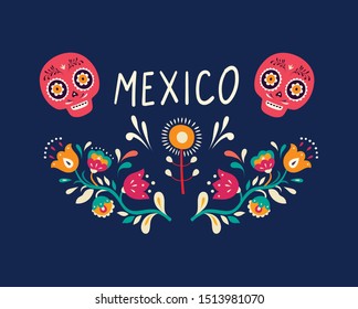 Mexico vector illustration. Colorful Mexican design. Stylish artistic Mexican decor for party and holidays