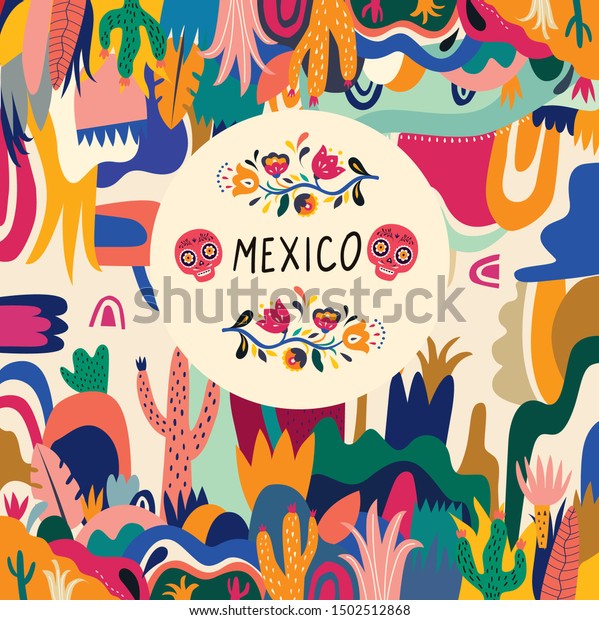メキシコのベクターイラスト カラフルなメキシコのデザイン メキシコの祝祭日とパーティー用のスタイリッシュな芸術的なメキシコ のデコール のベクター画像素材 ロイヤリティフリー