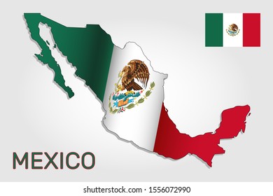 Mexico vector map combined with waving Mexican national flag - Vector