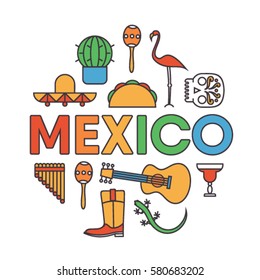 Mexico Vector Outline Illustration Icon Set Stock Vector (Royalty Free ...