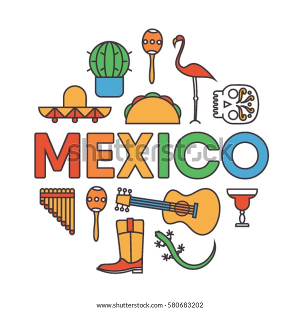 Mexico Vector Outline Illustration Icon Set Stock Vector (royalty Free 