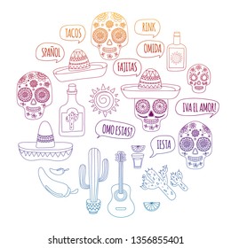 Mexico vector pattern. Day of the Dead. Icons for posters, banners, backgrounds.
