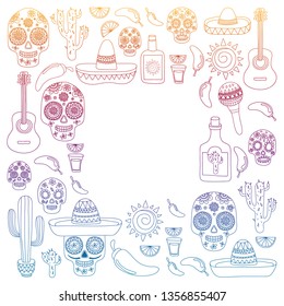 Mexico vector pattern. Day of the Dead. Icons for posters, banners, backgrounds.