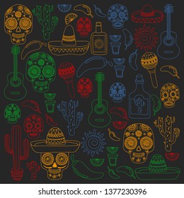 Mexico vector pattern. Day of the Dead. Icons for posters, banners, backgrounds.