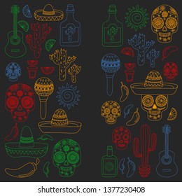 Mexico vector pattern. Day of the Dead. Icons for posters, banners, backgrounds.