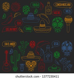 Mexico vector pattern. Day of the Dead. Icons for posters, banners, backgrounds.