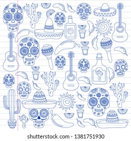 Mexico vector pattern. Day of the Dead. Icons for posters, banners, backgrounds.