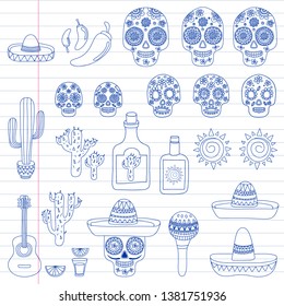 Mexico vector pattern. Day of the Dead. Icons for posters, banners, backgrounds.