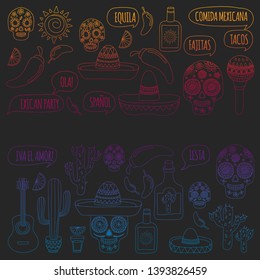 Mexico vector pattern. Day of the Dead. Icons for posters, banners, backgrounds.