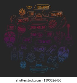 Mexico vector pattern. Day of the Dead. Icons for posters, banners, backgrounds.