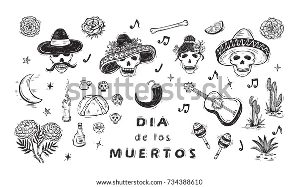 Mexico Vector Set Dia De Los Stock Vector (Royalty Free) 734388610