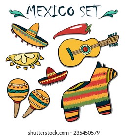 Mexico vector set illustrations mix on white