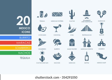 Mexico vector set of modern simple icons