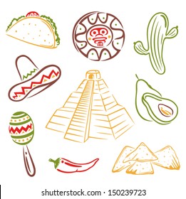 Mexico vector set with traditional mexican symbols.