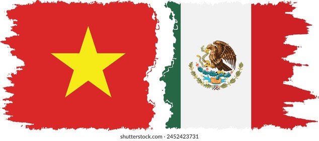 Mexico and Vietnam grunge flags connection, vector