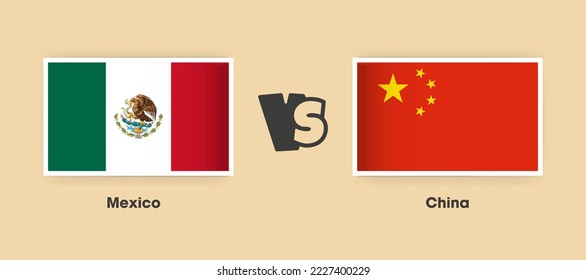 Mexico vs China flags placed side by side. Creative stylish national flags of Mexico vs China with background