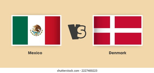 Mexico vs Denmark flags placed side by side. Creative stylish national flags of Mexico vs Denmark with background