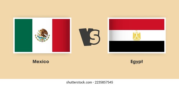 Mexico vs Egypt flags placed side by side. Creative stylish national flags of Mexico vs Egypt with background