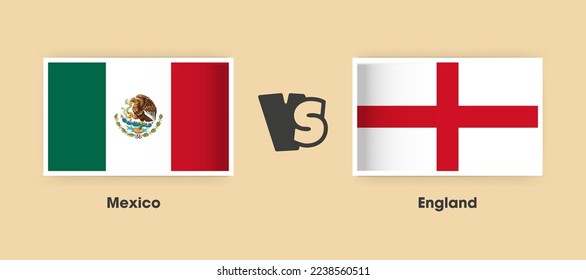 Mexico vs England flags placed side by side. Creative stylish national flags of Mexico vs England with background
