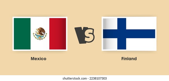 Mexico vs Finland flags placed side by side. Creative stylish national flags of Mexico vs Finland with background