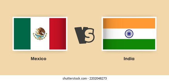 Mexico vs India flags placed side by side. Creative stylish national flags of Mexico vs India with background