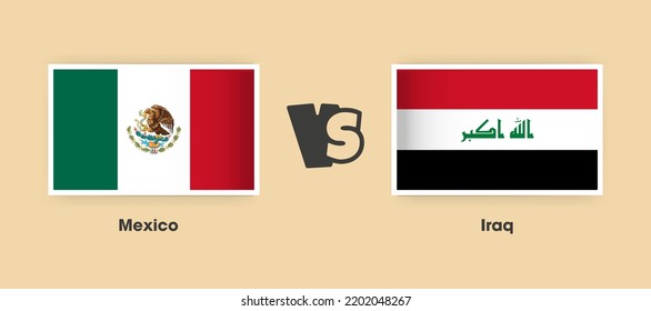 Mexico vs Iraq flags placed side by side. Creative stylish national flags of Mexico vs Iraq with background
