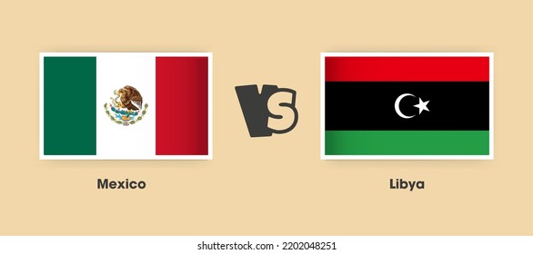 Mexico vs Libya flags placed side by side. Creative stylish national flags of Mexico vs Libya with background