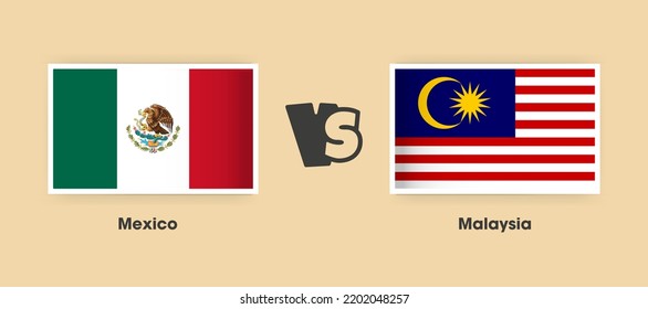 Banderas de México contra Malasia colocadas una al lado de la otra. Banderas nacionales creativas y elegantes de México vs Malasia con antecedentes