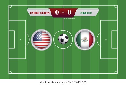 Mexico vs United States Gold Cup , scoreboard broadcast template for sport soccer south america's tournament 2019 round  finals and football championship vector illustration