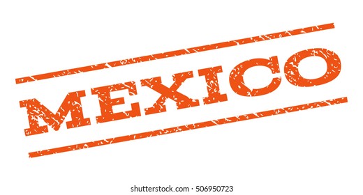 Mexico watermark stamp. Text caption between parallel lines with grunge design style. Rubber seal stamp with dust texture. Vector orange color ink imprint on a white background.