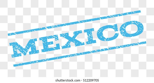 Mexico watermark stamp. Text caption between parallel lines with grunge design style. Rubber seal stamp with dust texture. Vector light blue color ink imprint on a chess transparent background.