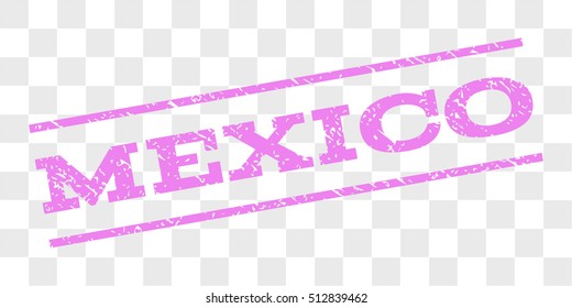 Mexico watermark stamp. Text caption between parallel lines with grunge design style. Rubber seal stamp with scratched texture. Vector violet color ink imprint on a chess transparent background.