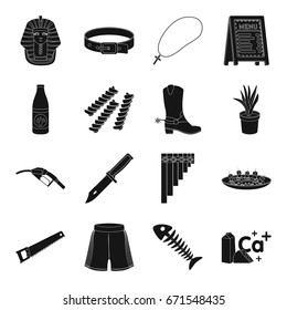 Mexico, weapons, party and other web icon in black style.pizza, decoration, oil, dentistry