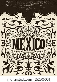 Mexico western elements set - mexican holiday vector poster - Grunge effects can be easily removed 