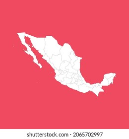 mexico white map with black detail isolated red background 