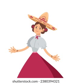 mexico woman with charro sombrero illustration