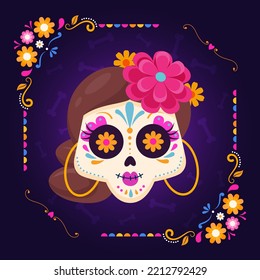 Mexico Woman Skull. 
Mexican Traditional Religious Holiday Day Of The Dead Or Dia De Los Muertos.