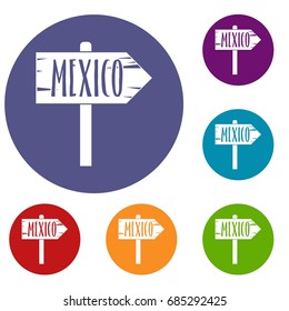 Mexico wooden direction arrow sign icons set