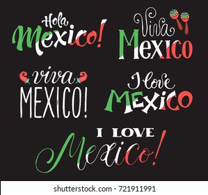 Mexico wording isolated on white background. Viva Mexico. Hand drawn mexican lettering.