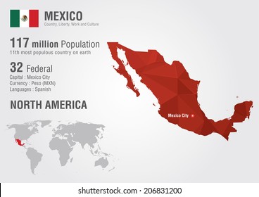 Mexico world map with a pixel diamond texture. World Geography.