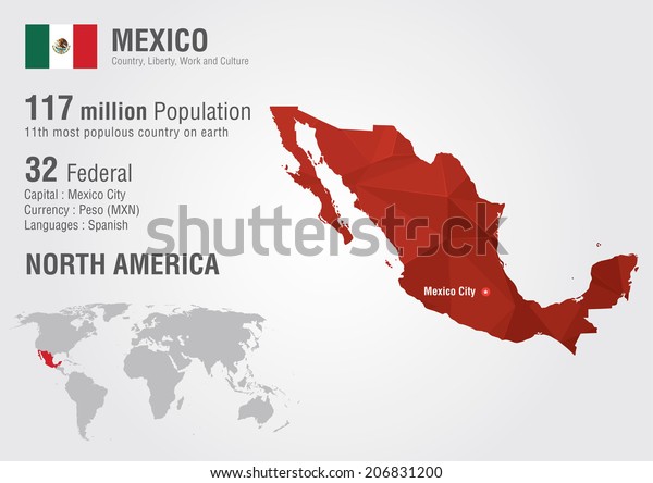 ピクセルひし形のテクスチャーを持つメキシコの世界地図 世界地理 のベクター画像素材 ロイヤリティフリー 610