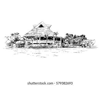 Mexico. Xel-Ha park. Hand drawn vector illustration.