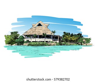 Mexico. Xel-Ha park. Hand drawn vector illustration.