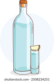 mezcal drink agave tequila with lime illustrasion 
