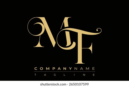MF Abstract Creative Jewelry Logo. A stylish logo featuring golden monogram initials in an elegant and modern typography, perfect for branding