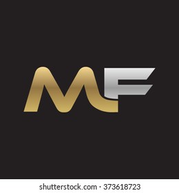 MF company linked letter logo golden silver black background