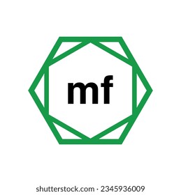 MF company monogram with green diamond. MF icon.