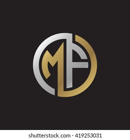MF initial letters looping linked circle elegant logo golden silver black background