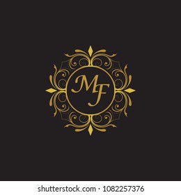 MF Initial logo. Ornament ampersand monogram golden logo black background